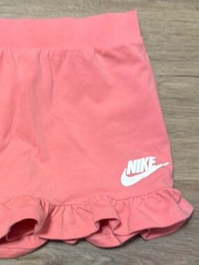 Nike Toddler Girls Pink Ruffle Skort Size 24M Like New Coral White Swoosh Logo